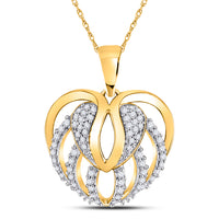 Load image into Gallery viewer, 10kt Yellow Gold Womens Round Diamond Heart Open Strand Pendant 1/5 Cttw
