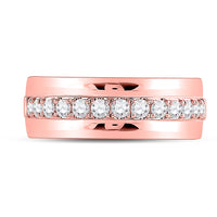 Load image into Gallery viewer, 14kt Rose Gold Mens Machine Set Round Diamond Wedding Band Ring 3/4 Cttw
