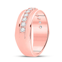Load image into Gallery viewer, 14kt Rose Gold Mens Machine Set Round Diamond Wedding Band Ring 3/4 Cttw
