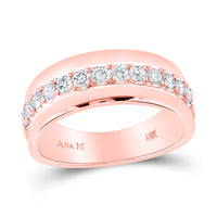Load image into Gallery viewer, 14kt Rose Gold Mens Machine Set Round Diamond Wedding Band Ring 3/4 Cttw
