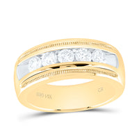 Load image into Gallery viewer, 14kt Yellow Gold Mens Round Diamond Single Row Textured Wedding Band Ring 1.00 Cttw

