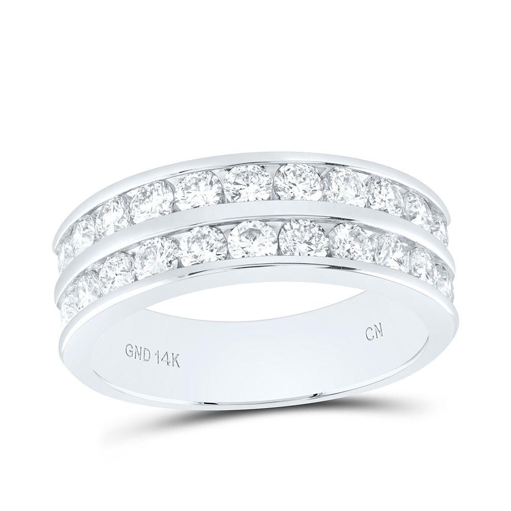 14kt White Gold Mens Round Diamond Double Row Wedding Band Ring 2.00 Cttw