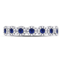 Load image into Gallery viewer, 10kt White Gold Womens Round Blue Sapphire Stackable Band Ring 1/2 Cttw
