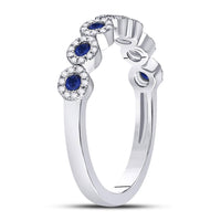 Load image into Gallery viewer, 10kt White Gold Womens Round Blue Sapphire Stackable Band Ring 1/2 Cttw
