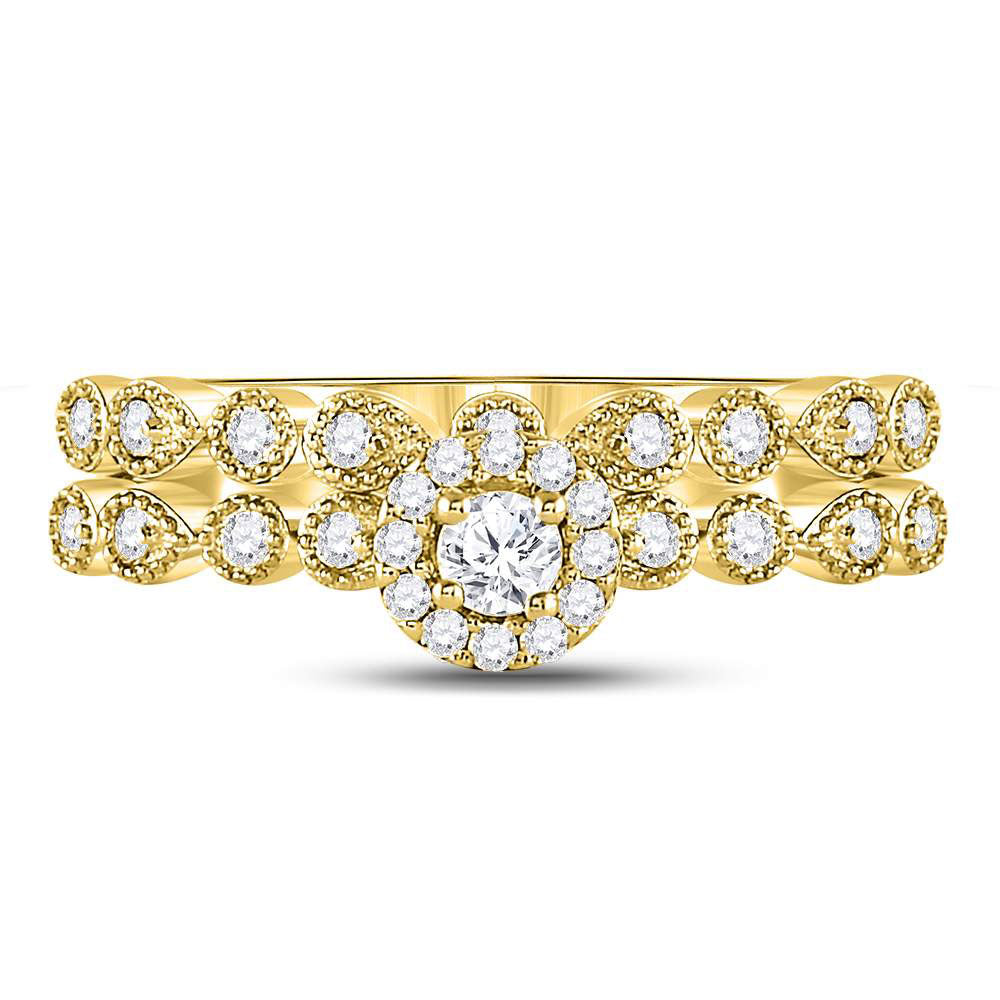 10kt Yellow Gold Womens Round Diamond Stackable Bridal Wedding Engagement Ring Band Set 1/3 Cttw