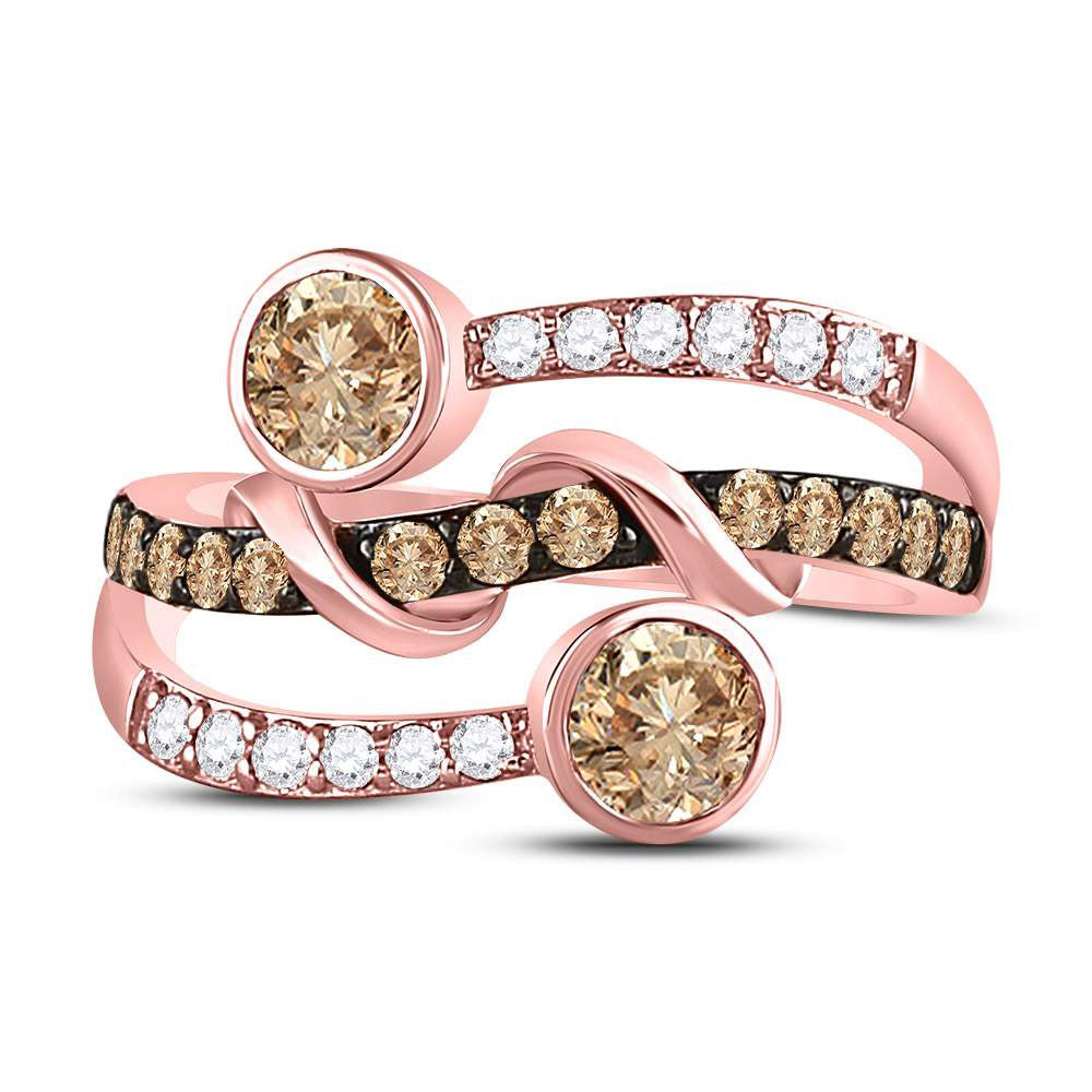 10kt Rose Gold Womens Round Brown Diamond Strand Band Ring 1.00 Cttw