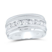 Load image into Gallery viewer, 14kt White Gold Mens Round Diamond Single Row Fluted Wedding Band Ring 2.00 Cttw
