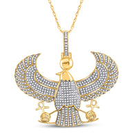 Load image into Gallery viewer, 10kt Yellow Gold Mens Round Diamond Eagle Falcon Egyptian Horus Ankh Charm Pendant 1-3/4 Cttw
