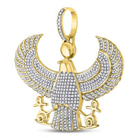 Load image into Gallery viewer, 10kt Yellow Gold Mens Round Diamond Eagle Falcon Egyptian Horus Ankh Charm Pendant 1-3/4 Cttw

