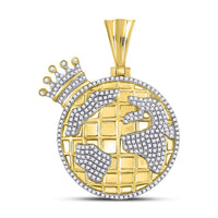 Load image into Gallery viewer, 10kt Yellow Gold Mens Round Diamond Globe Crown King Charm Pendant 3/4 Cttw
