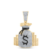 Load image into Gallery viewer, 10kt Yellow Gold Mens Round Diamond Money Bag Stacks Charm Pendant 3/4 Cttw
