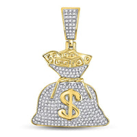 Load image into Gallery viewer, 10kt Yellow Gold Mens Round Diamond Money Bag Dollar Charm Pendant 1/2 Cttw
