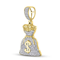 Load image into Gallery viewer, 10kt Yellow Gold Mens Round Diamond Money Bag Dollar Charm Pendant 1/2 Cttw
