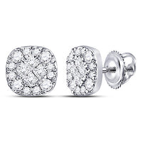 Load image into Gallery viewer, 14kt White Gold Womens Princess Diamond Fashion Cluster Earrings 1/4 Cttw
