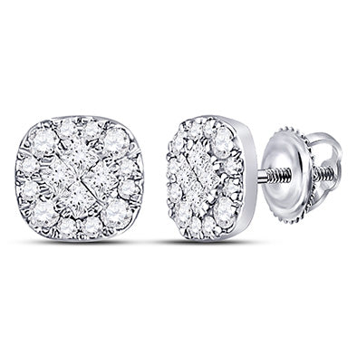 14kt White Gold Womens Princess Diamond Fashion Cluster Earrings 1/4 Cttw