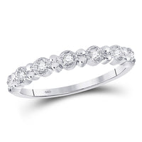 Load image into Gallery viewer, 10kt White Gold Womens Round Diamond Stackable Band Ring 1/10 Cttw
