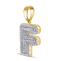 Load image into Gallery viewer, 10kt Yellow Gold Mens Round Diamond Letter F Bubble Initial Charm Pendant 1/2 Cttw
