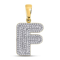 Load image into Gallery viewer, 10kt Yellow Gold Mens Round Diamond Letter F Bubble Initial Charm Pendant 1/2 Cttw
