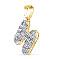 Load image into Gallery viewer, 10kt Yellow Gold Mens Round Diamond Letter H Bubble Initial Charm Pendant 5/8 Cttw
