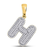 Load image into Gallery viewer, 10kt Yellow Gold Mens Round Diamond Letter H Bubble Initial Charm Pendant 5/8 Cttw
