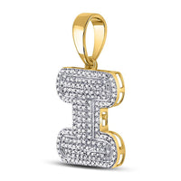 Load image into Gallery viewer, 10kt Yellow Gold Mens Round Diamond Letter I Bubble Initial Charm Pendant 1/2 Cttw
