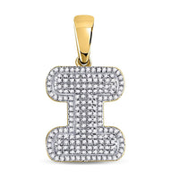 Load image into Gallery viewer, 10kt Yellow Gold Mens Round Diamond Letter I Bubble Initial Charm Pendant 1/2 Cttw
