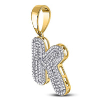 Load image into Gallery viewer, 10kt Yellow Gold Mens Round Diamond Letter K Bubble Initial Charm Pendant 5/8 Cttw
