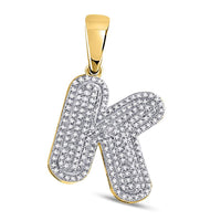 Load image into Gallery viewer, 10kt Yellow Gold Mens Round Diamond Letter K Bubble Initial Charm Pendant 5/8 Cttw
