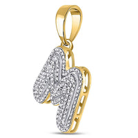 Load image into Gallery viewer, 10kt Yellow Gold Mens Round Diamond Letter M Bubble Initial Charm Pendant 1/2 Cttw
