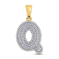 Load image into Gallery viewer, 10kt Yellow Gold Mens Round Diamond Letter Q Bubble Initial Charm Pendant 3/4 Cttw
