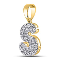 Load image into Gallery viewer, 10kt Yellow Gold Mens Round Diamond Letter S Bubble Initial Charm Pendant 1/2 Cttw
