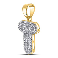 Load image into Gallery viewer, 10kt Yellow Gold Mens Round Diamond Letter T Bubble Initial Charm Pendant 3/8 Cttw
