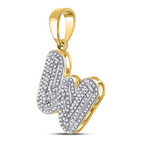 Load image into Gallery viewer, 10kt Yellow Gold Mens Round Diamond Letter W Bubble Initial Charm Pendant 1/2 Cttw
