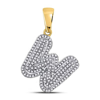 Load image into Gallery viewer, 10kt Yellow Gold Mens Round Diamond Letter W Bubble Initial Charm Pendant 1/2 Cttw
