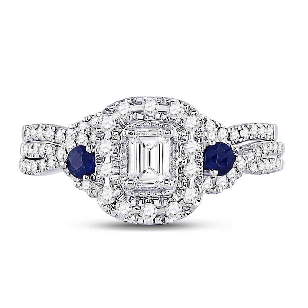 14kt White Gold Womens Emerald Diamond Bridal Wedding Engagement Ring Band Set 1.00 Cttw (Certified)