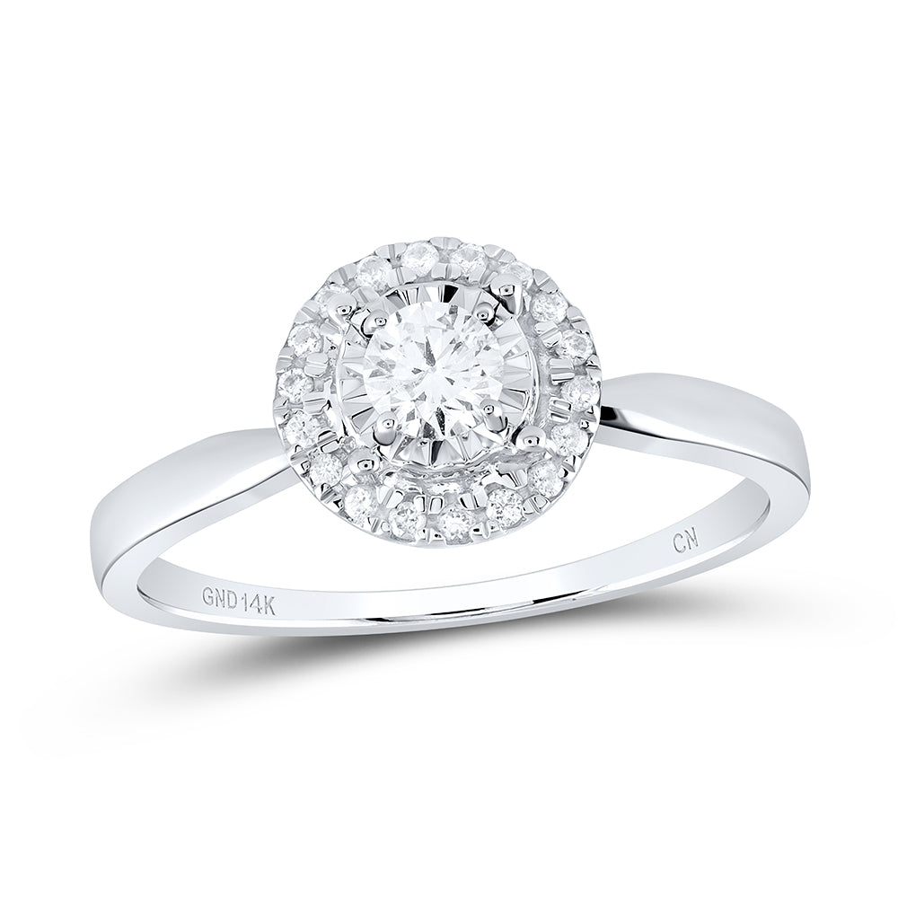 14kt White Gold Womens Round Diamond Halo Bridal Wedding Engagement Ring 1/3 Cttw (Certified)