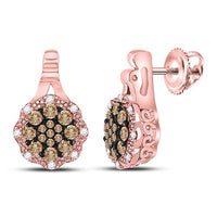 Load image into Gallery viewer, 14kt Rose Gold Womens Round Brown Diamond Cluster Earrings 1/2 Cttw
