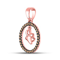 Load image into Gallery viewer, 10kt Rose Gold Womens Round Brown Diamond Dog Paw Print Circle Pendant 1/5 Cttw
