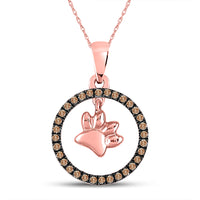 Load image into Gallery viewer, 10kt Rose Gold Womens Round Brown Diamond Dog Paw Print Circle Pendant 1/5 Cttw
