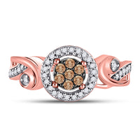 Load image into Gallery viewer, 10kt Rose Gold Womens Round Brown Diamond Fashion Cluster Ring 1/4 Cttw
