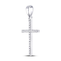 Load image into Gallery viewer, 10kt White Gold Womens Round Diamond Religious Cross Pendant 1/6 Cttw
