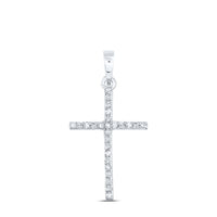 Load image into Gallery viewer, 10kt White Gold Womens Round Diamond Religious Cross Pendant 1/6 Cttw
