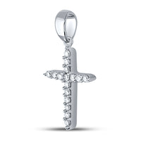 Load image into Gallery viewer, 10kt White Gold Womens Round Diamond Religious Cross Pendant 1/6 Cttw
