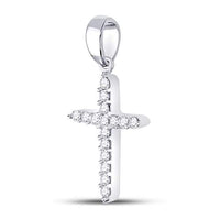 Load image into Gallery viewer, 10kt White Gold Womens Round Diamond Religious Cross Pendant 1/6 Cttw
