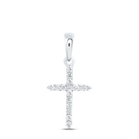 Load image into Gallery viewer, 10kt White Gold Womens Round Diamond Religious Cross Pendant 1/6 Cttw

