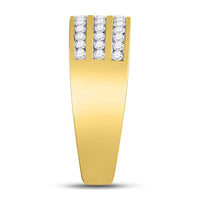 Load image into Gallery viewer, 10kt Yellow Gold His Hers Princess Diamond Cluster Matching Bridal Wedding Ring Band Set 1-5/8 Cttw
