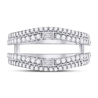 Load image into Gallery viewer, 14kt White Gold Womens Baguette Diamond Wrap Ring Guard Enhancer 3/4 Cttw
