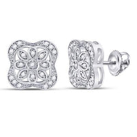 Load image into Gallery viewer, Sterling Silver Womens Round Diamond Flower Fashion Earrings 1/8 Cttw
