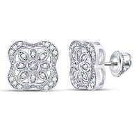 Load image into Gallery viewer, Sterling Silver Womens Round Diamond Flower Fashion Earrings 1/8 Cttw
