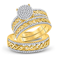 Load image into Gallery viewer, 10kt Yellow Gold His Hers Round Diamond Cluster Matching Bridal Wedding Ring Band Set 5/8 Cttw
